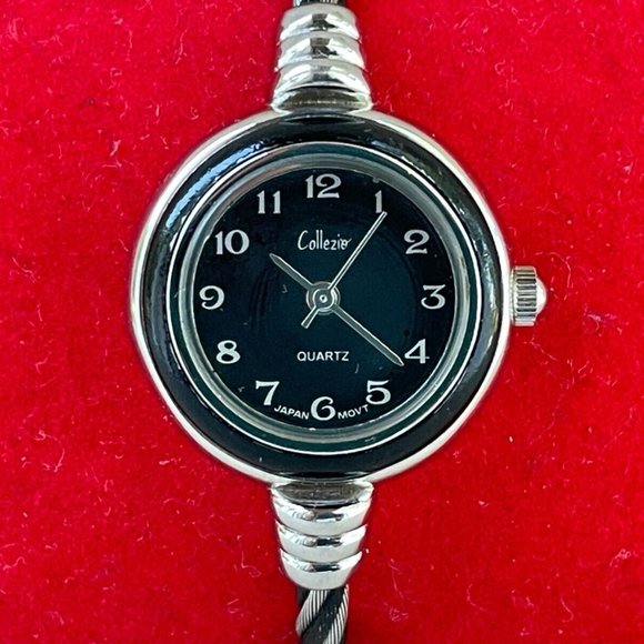 Collezio Ladies Wristwatch Vintage Quartz Black/Silver Twisted Metal Band Watch